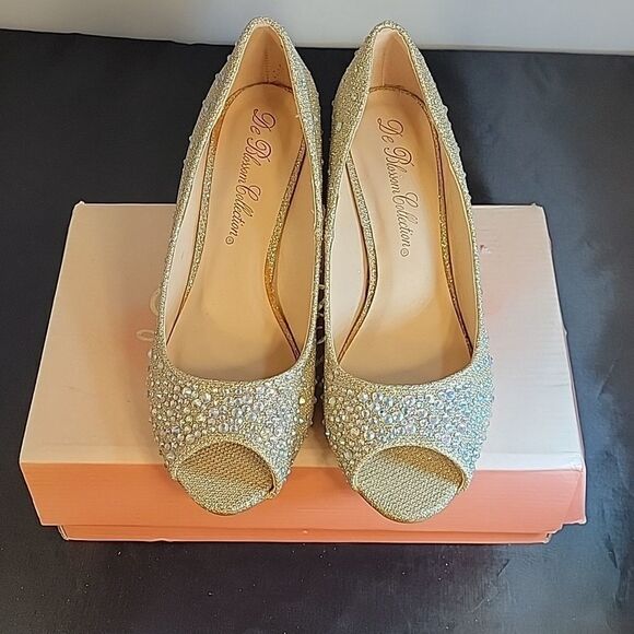 BRAND NEW DE BLOSSOM COLLECTION HALF-3 PEEP TOE SPARKLE EMBELLISHMENTS WEDGE - Picture 15 of 16